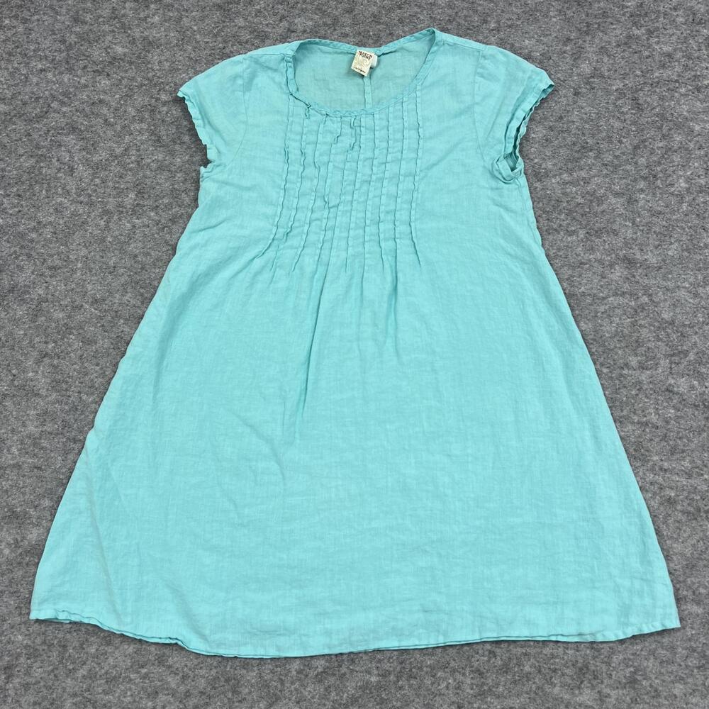 Match Point Dress Womens M Blue Linen A-Line Scoop Neck Pleated Cap Sleeve Prep